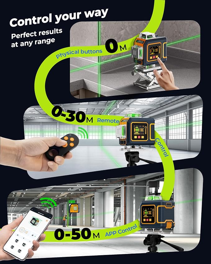 16 Lines Green Laser Level 4×360° Self Leveling, Side LCD, Pulse Mode - Image 6