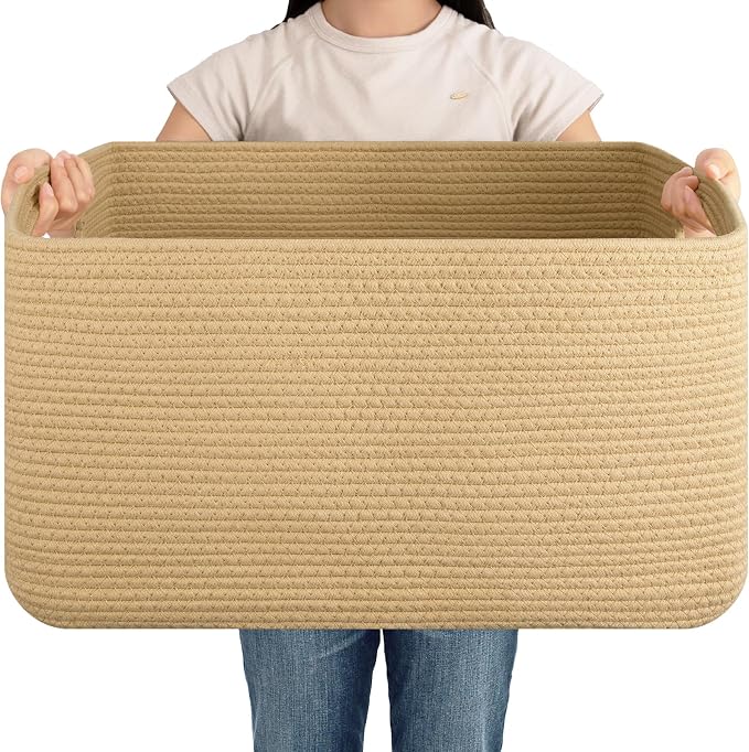 OIAHOMY 75L Large Blanket Basket, Woven Cotton Rope Baskets by MasterofSpaceOptimization