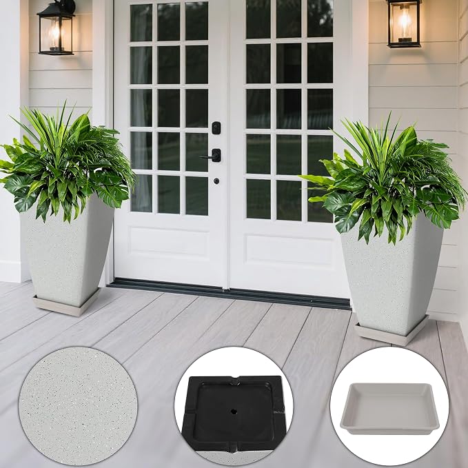 Neoaider Set of 2 Tall Planter, 21 inch Large Plastic Planter, Bluish Gray | - Image 4