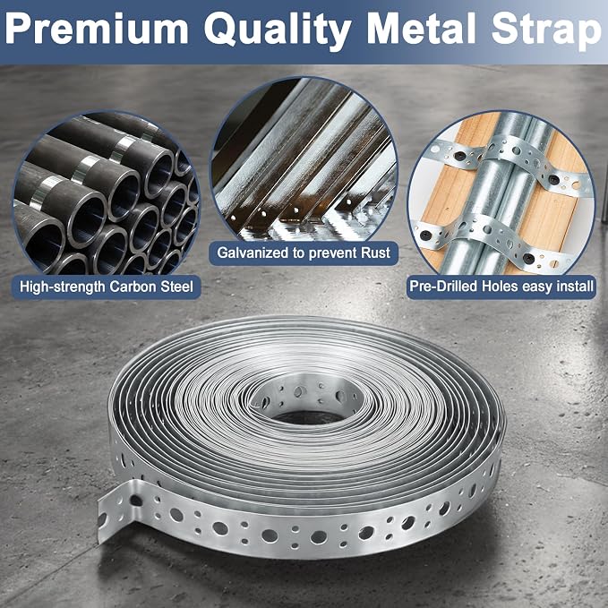 Galvanized Metal Strap 1-Inch x 50Feet, 23-Gauge Pipe Hanger Strap Metal - Image 3