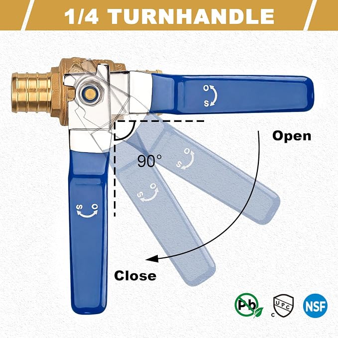 F1807 1/2" Pex Ball Valve, Brass Full Port Water Shut Off Ball Valve - Image 6