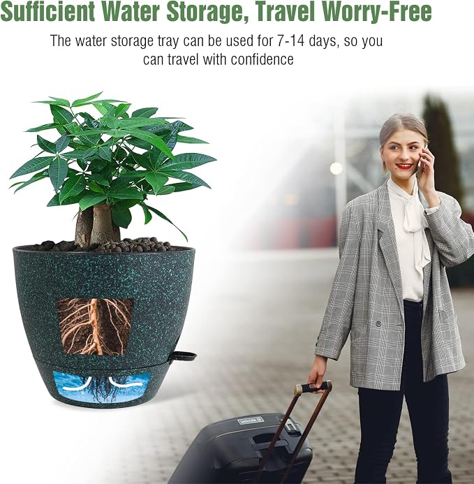UOUZ 12 inch Large Self Watering Pots, Plastic Planters - Image 5