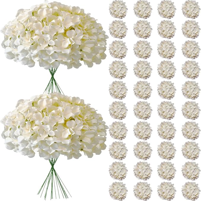 65Pcs Champagne Hydrangea Artificial Flowers Bulk, Realistic Silk Fake Flowers by Cherica