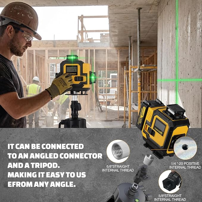 4D 16 Line 360° Self Level Green Laser Level Kit Tripod Battery Bracket | 360° - Image 7