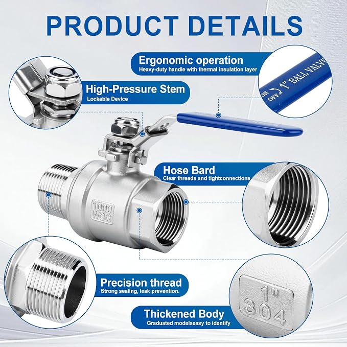 2 Pack 3/4" Full Port Ball Valve NPT Male x Female 304 Stainless Steel Heavy - Image 5
