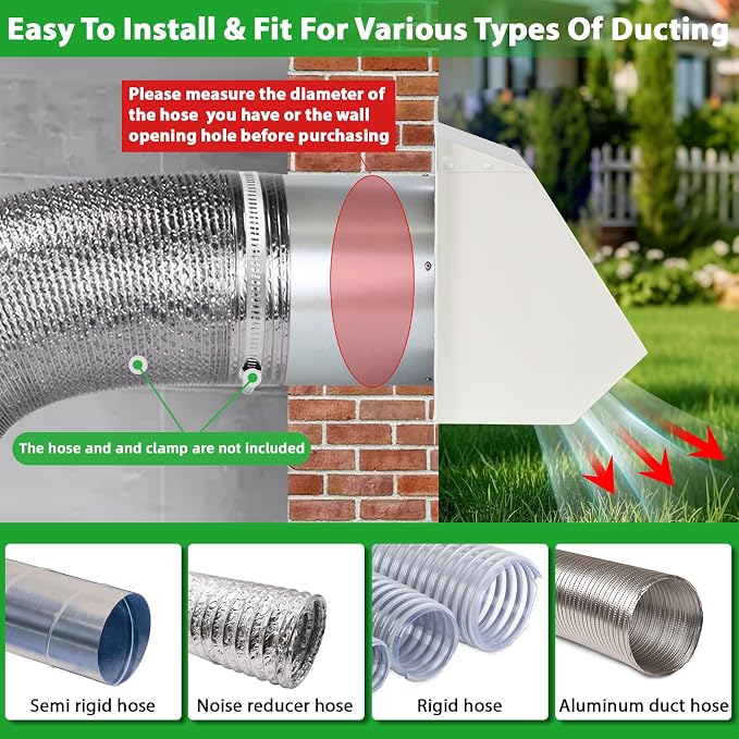 7Inch Hooded Wall Vent with Screen and Damper, Galvanized Steel Exhaust Vent - Image 6