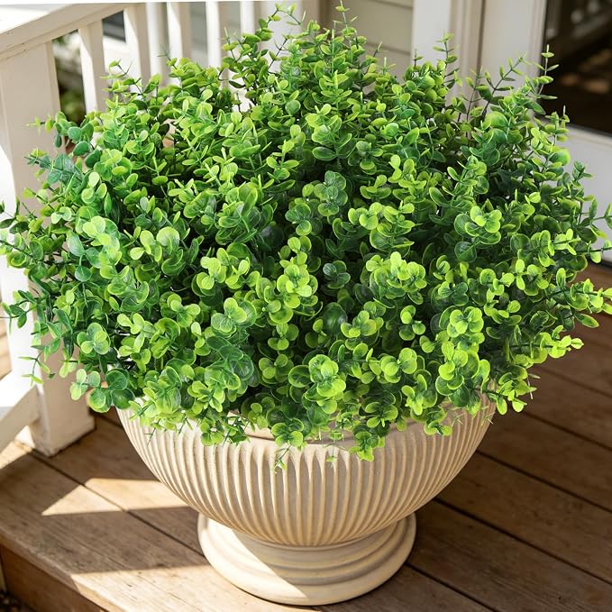 Artificial Greenery Eucalyptus Boxwood, Faux Outdoor Plants, Hanging Baskets by AmberFun
