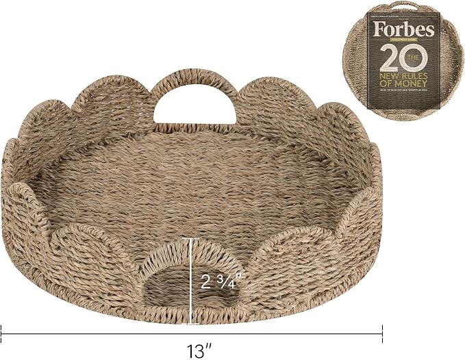 StorageWorks Wicker Scalloped Tray, Decorative Woven Tray - Image 3