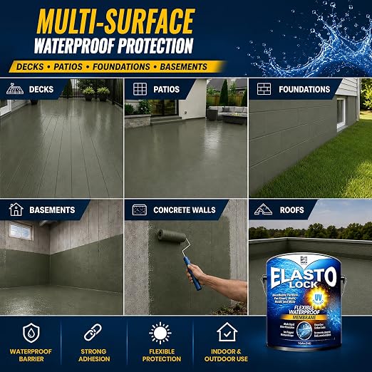 ElastoLock Waterproof Membrane Coating 1 Gallon, Exterior Foundation Sealer - Image 5