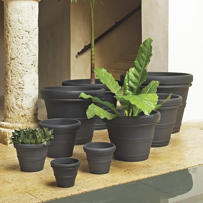 Crescent Garden Brunello Classic Gray Rolled Rim Planter Pot, Lightweight - Image 3