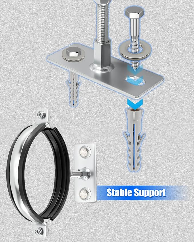 2 Pcs 4 Inch Pipe Bracket, Adjustable Split Ring Hanger Vent Wall Strap Kit | - Image 8