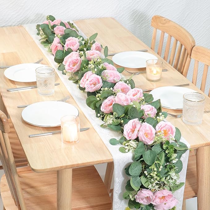 TOCHGREEN 2 Pack 13Ft Artificial Eucalyptus Flower Garland - Image 2