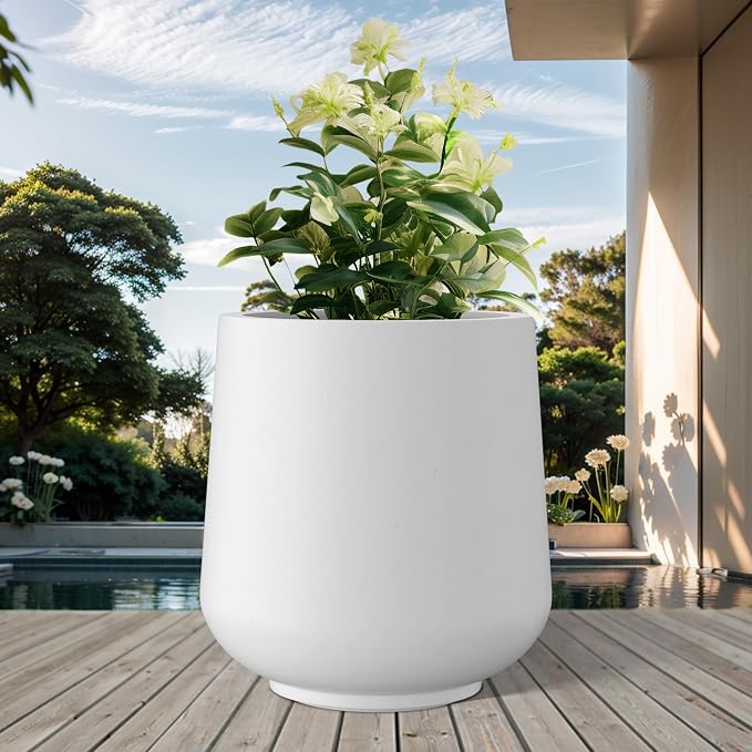 Kante White Concrete Planter 16.5" Dia All-Weather Round Large Pot | - Image 3