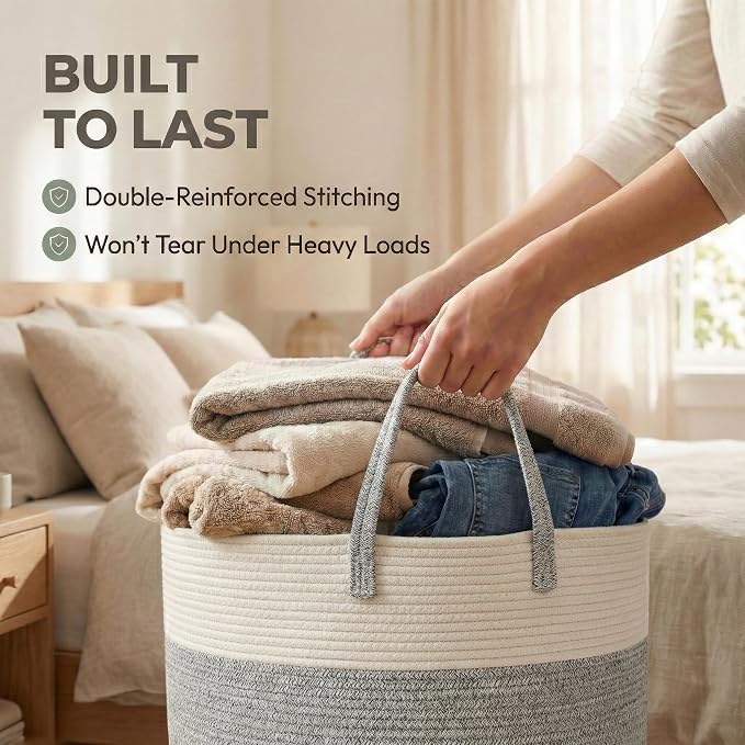 JMvicyroam 65L Extra Large Machine Washable Cotton Rope Blanket Basket | - Image 6
