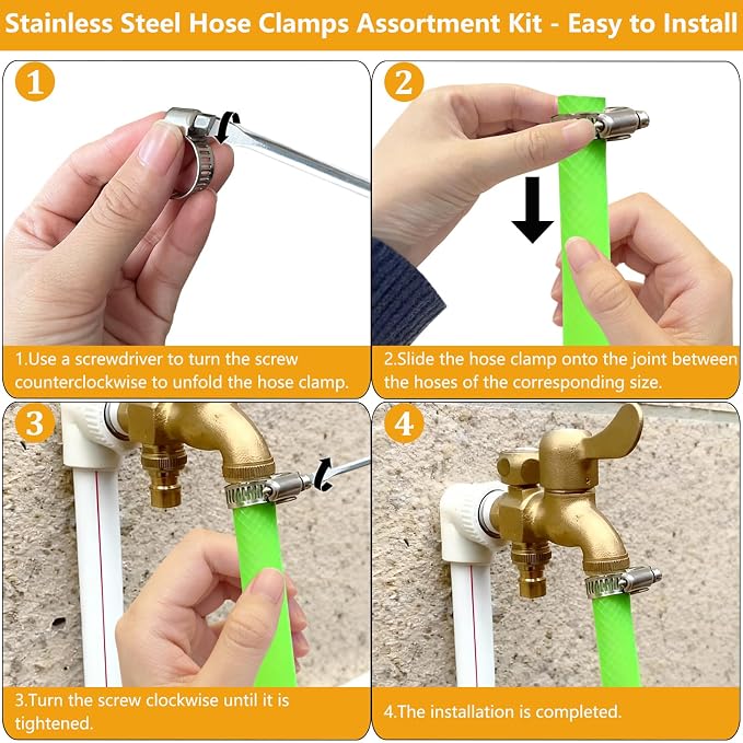 40 Pack Adjustable Stainless Steel Hose Clamps, 10-70mm Worm Gear Duct Pipe - Image 2
