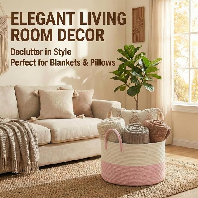 JMvicyroam 115L Extra Large Machine Washable Cotton Rope Blanket Basket | - Image 2