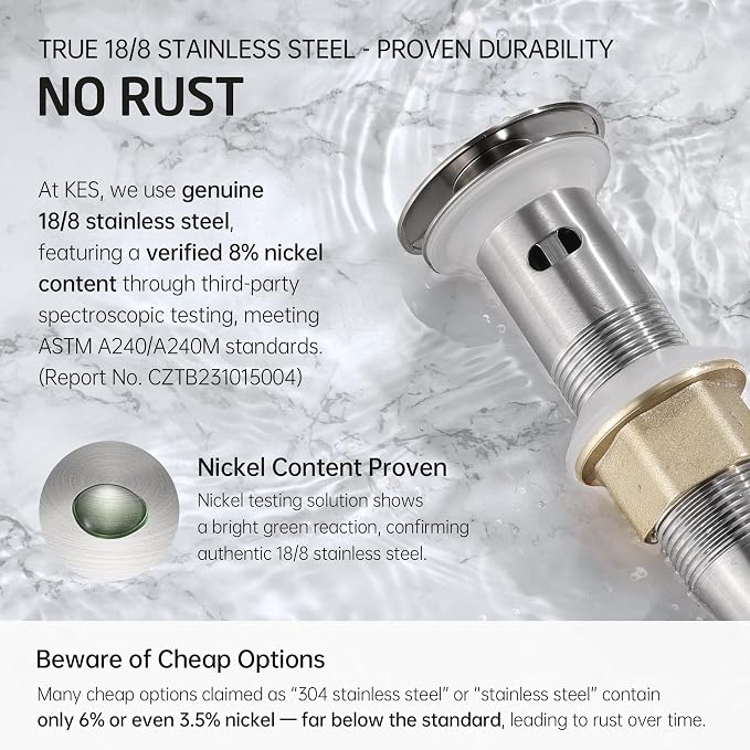 KES All Metal Bathroom Sink Drain - Image 7