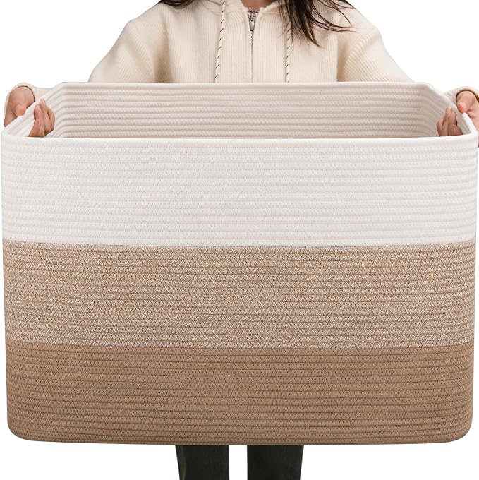 OIAHOMY 108L Extra Large Blanket Basket Dog Toy Basket Light Brown | Rectangle by MasterofSpaceOptimization