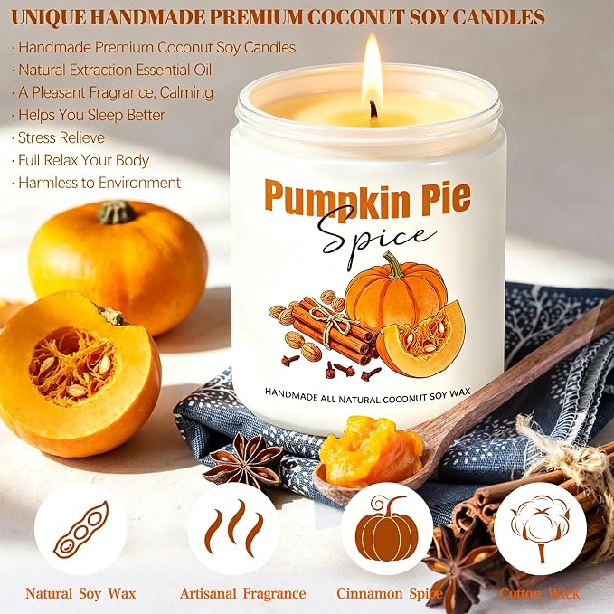 Fall Candles, Pumpkin Cinnamon Spice Candles, Fall Scented Candle Decorations - Image 2