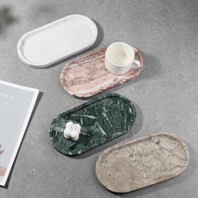 Natural Silver Pearl Marble Decorative Tray, Catchall Tray Stone Plate - Image 9