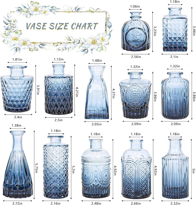 SUPMIND Glass Bud Vase Set of 12, Small Blue Flower Vases - Image 2