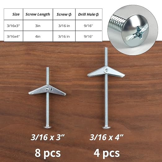 HASWARE Toggle Bolt Zinc Plated Steel and Wing Nut - Image 2