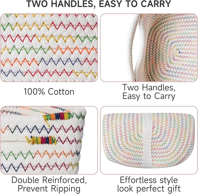 3 Pack Small Storage Baskets for Organizing, 11.8×7.8×5.1", Rainbow | Woven - Image 6