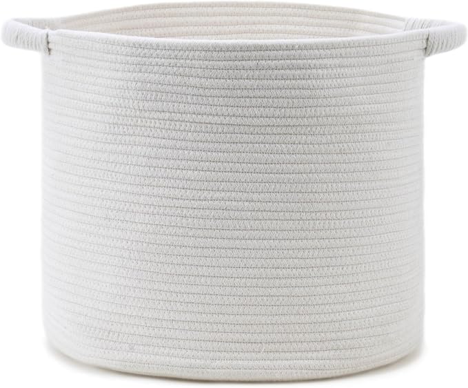 Blanket Basket for Living Room, Woven Rope Storage Basket | 16"D x 14"H | White - Image 4