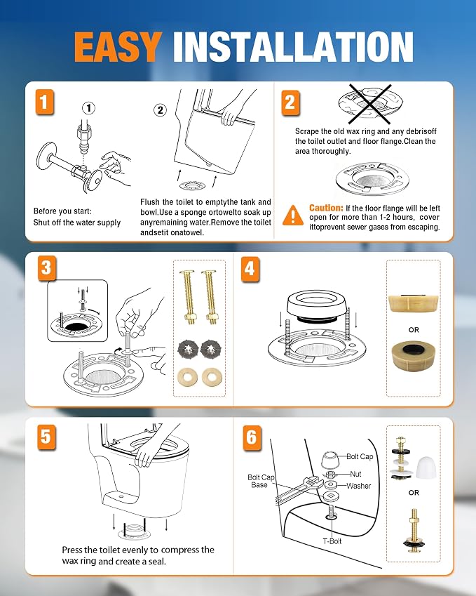 Jamini Toilet Flange Kit with 1.57in Wax Ring – Fix Leaks and Provide Strong - Image 8