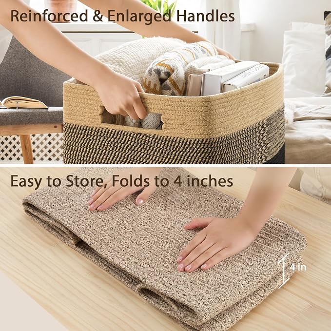 Optish 95L Large Woven Blanket Basket, Cotton Rope Laundry Basket, a lot of Toys - Image 6