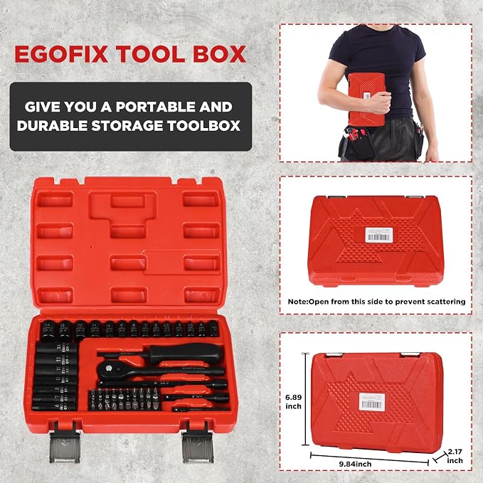 1/4" Ratchet Wrench Socket Set 56 PCS, Metric Shallow Socket and Deep, - Image 5