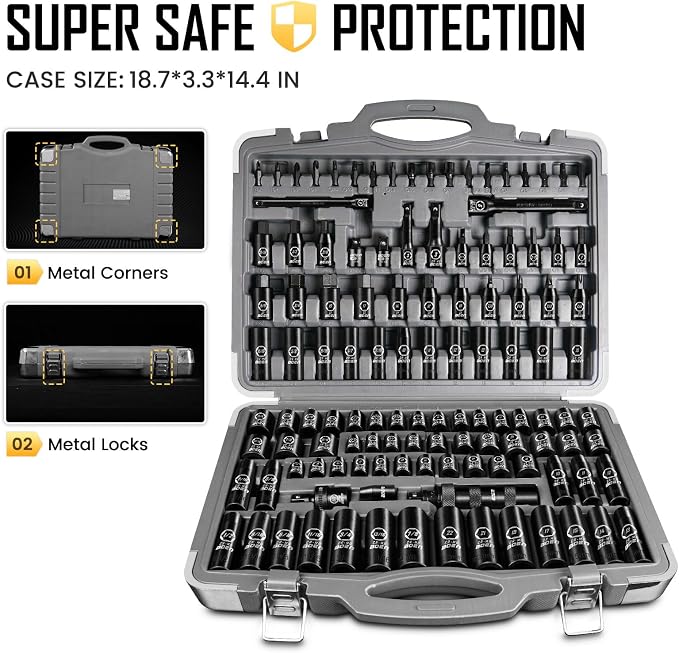 boen 119 Piece Impact Socket Set, 1/2" & 3/8" Drive Socket Set Deep/Shallow - Image 6