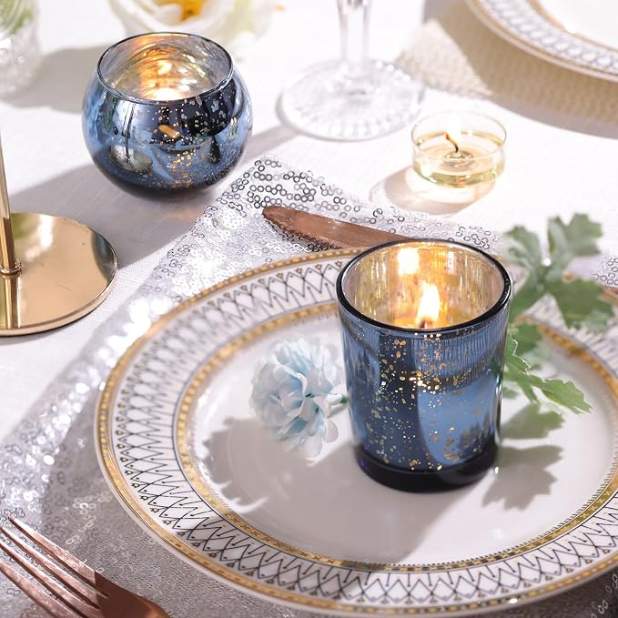12PCS Assorted Blue Votive Candle Holders, Mercury Tealight Candle Holder Glass - Image 4