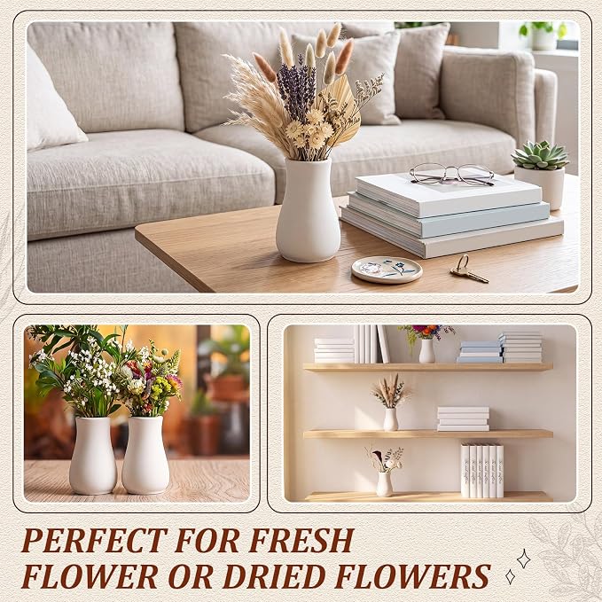 Tioncy 15 Pack White Ceramic Bud Vases Bulk Boho Small Flower Vase White - Image 6