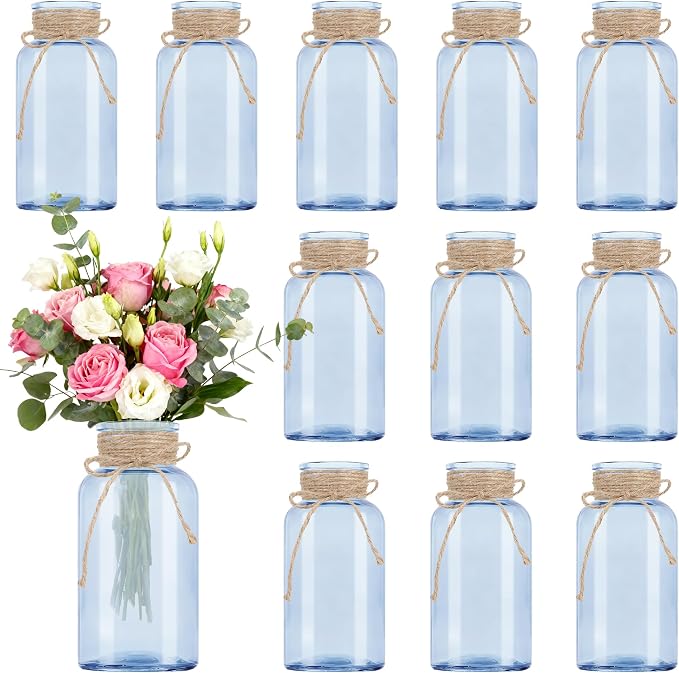 6 Pack Mason Jar Vases for Centerpieces, Wide Mouth Mason Jars by LEYIQU