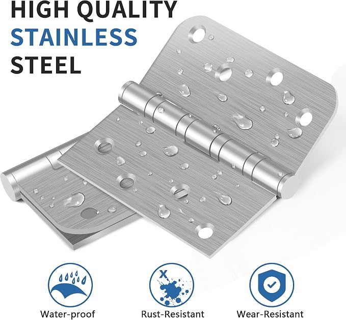 4 Inch Ball Bearing Door Hinges, Exterior Door Hinges Brushed Nickel 3 Pack | - Image 3