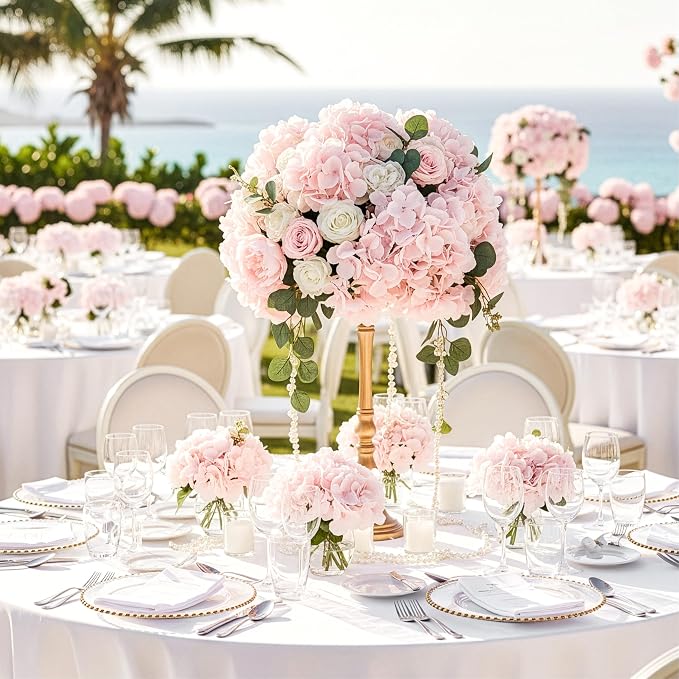Auihiay 204Pcs Pink Hydrangea Artificial Flowers Bulk, Silk Hydrangeas | - Image 6