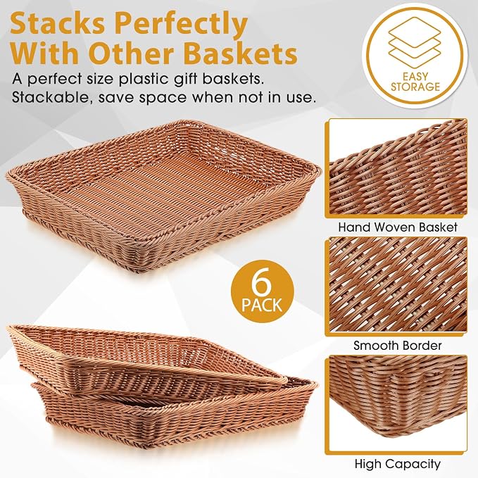 Eccliy 6 Pack Wicker Bread Baskets Woven Serving Basket, 19 Inch | Poly Wicker - Image 2