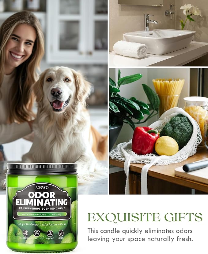 AOOVOO Green Apple 2 Pack Odor Eliminating Candle - 18 oz Soy Candles | - Image 6
