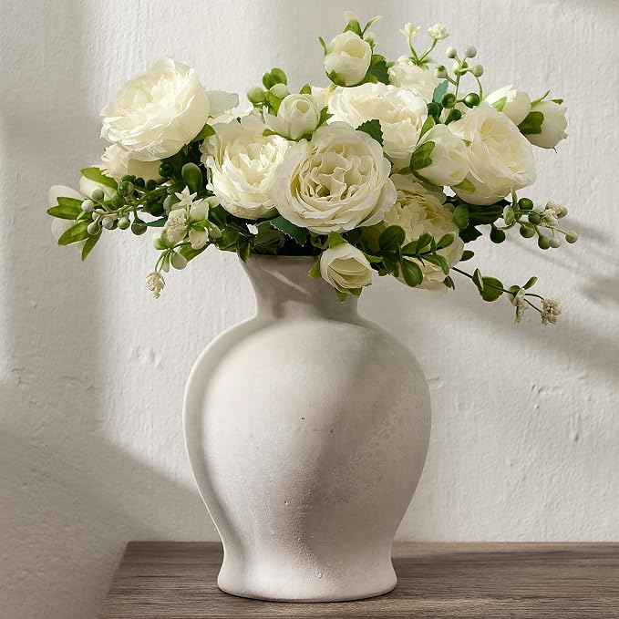 7.2" Ceramic Vase for Home Decor, Decorative Terracotta Farmhouse Rustic Vases by StylishHomeDecorforYou