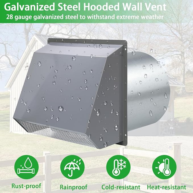 6 Inch Hooded Wall Vent with Screen and Damper, 6 Inch Exhaust Vent Cover Cap - Image 5