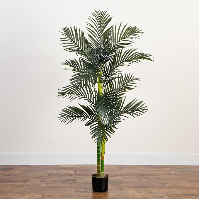 Nearly Natural 6ft Golden Cane Palm Tree, Artificial Double Stalk - Image 8