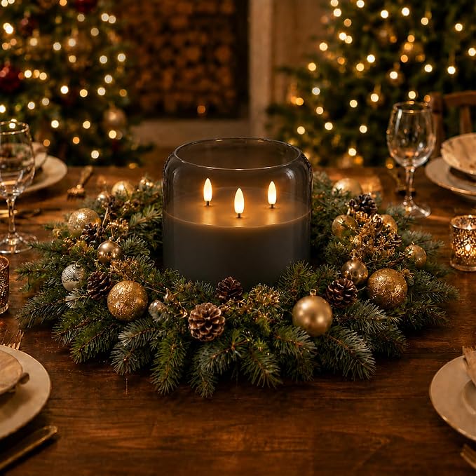Homemory Grey Large Glass Flameless LED Candle, 3 Wicks, Remote Timer | 6"x6" - Image 6
