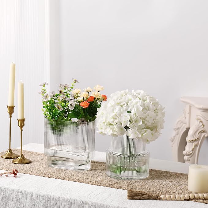 Ribbed Glass Vases, Modern Glass Vase - Image 2