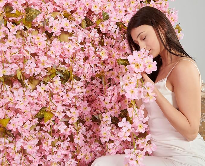 Artificial Flower Garland 2pcs 5.6ft Hydrangea Vine Decor Light Pink Flower | - Image 4