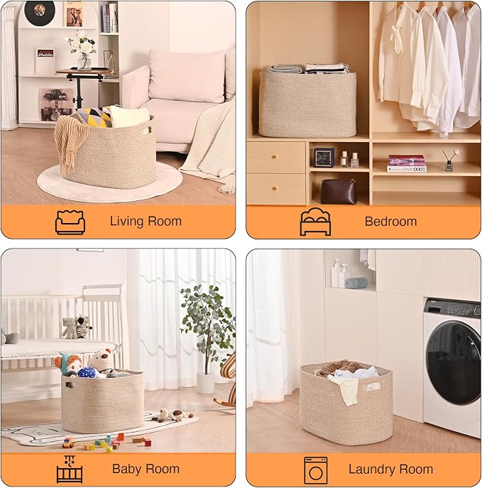 ICERZCZ Large Storage Basket for Organizing, Blanket Basket for Living Room - Image 4