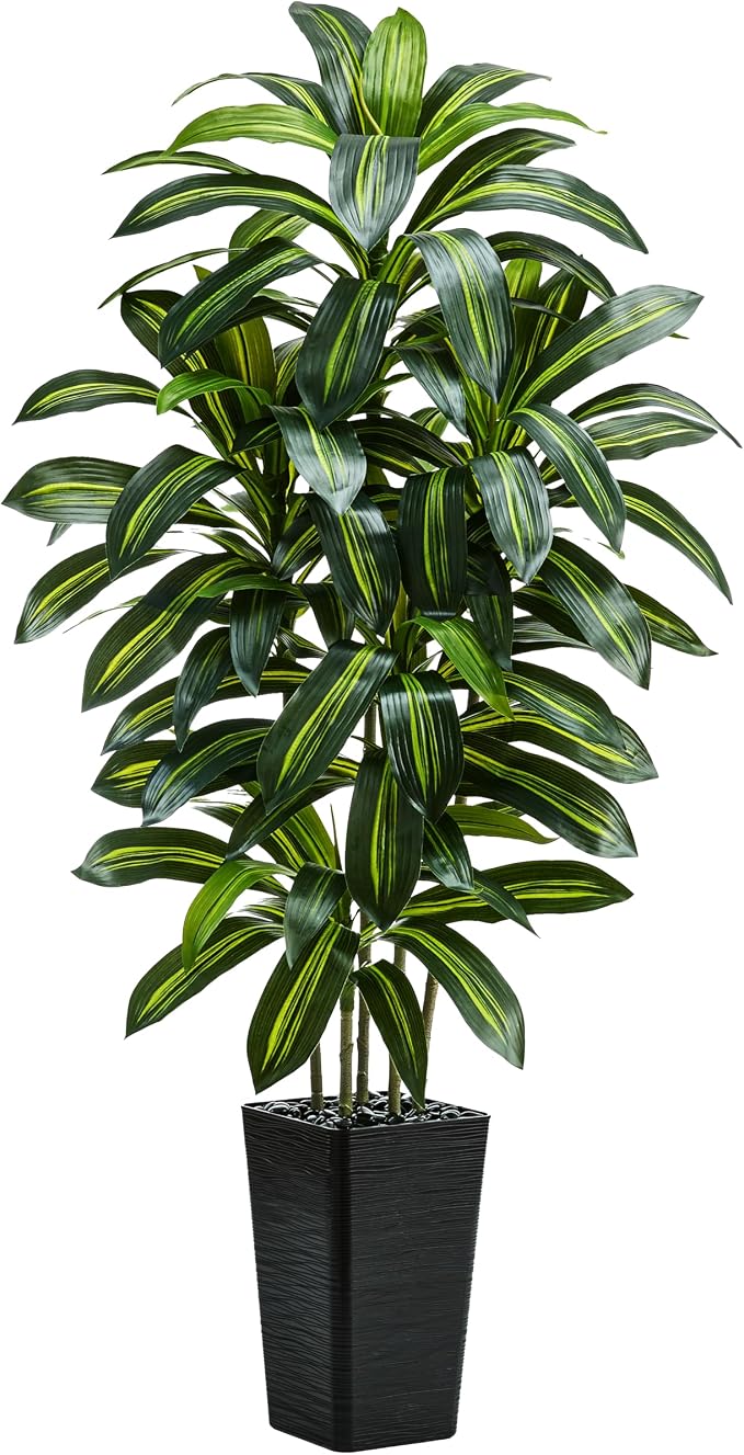 Artificial Dracaena Tree: 6FT Fake Plants Silk Faux Trees（Black Pot） | by TNGGNT