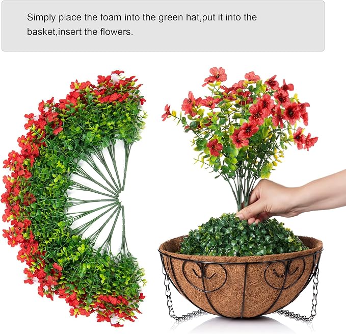 Artificial Fake Hanging Red Plants Flowers Basket - Image 4