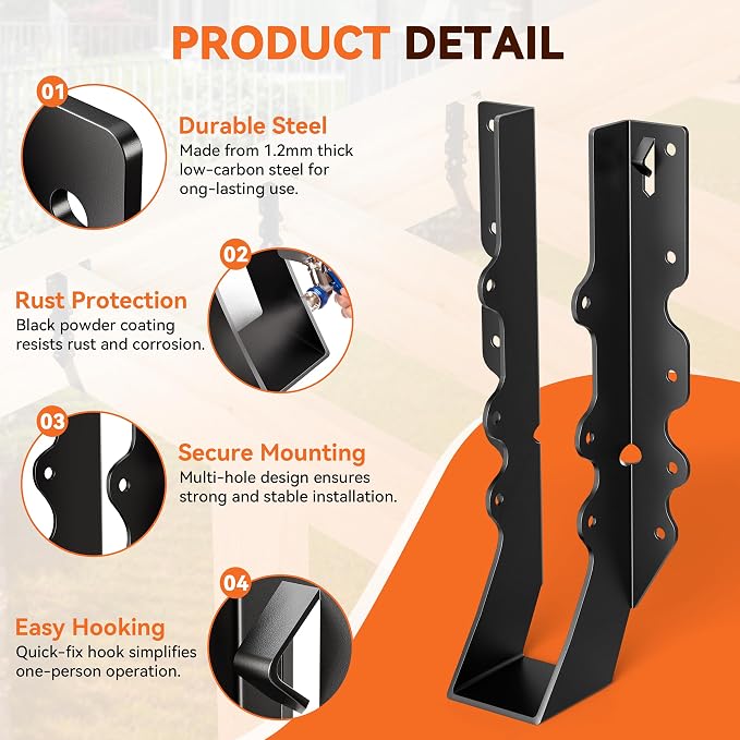 20 Pcs Black 2x10 Joist Hanger, LU210 18 Gauge Double Shear Face Mount Joist - Image 7