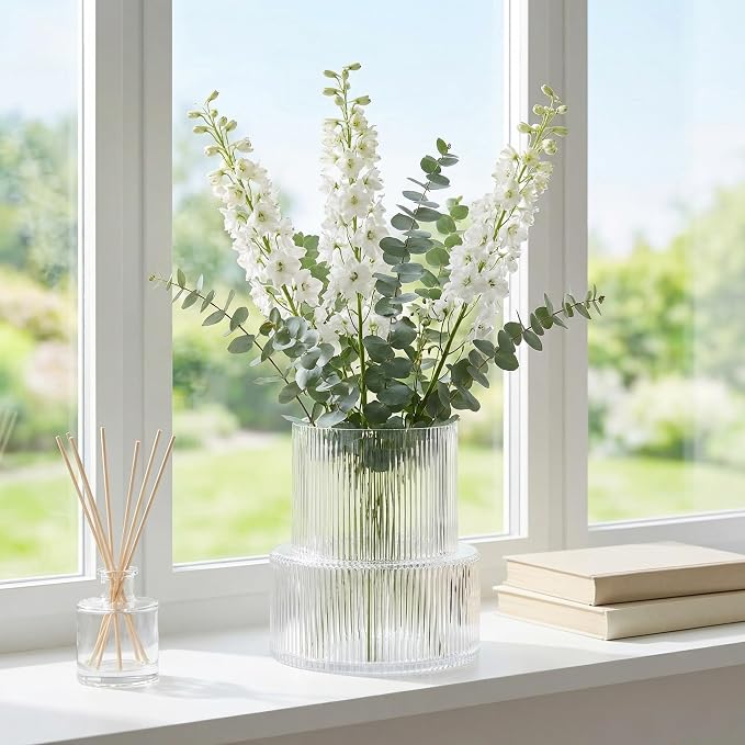 Ribbed Glass Vase, Flower Vase, Fluted Clear Vases - Image 7
